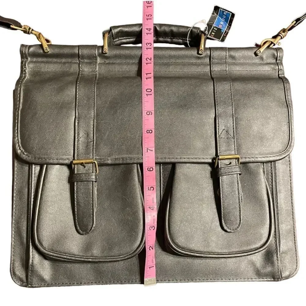 Leather look black laptop briefcase messenger  bag -NWT